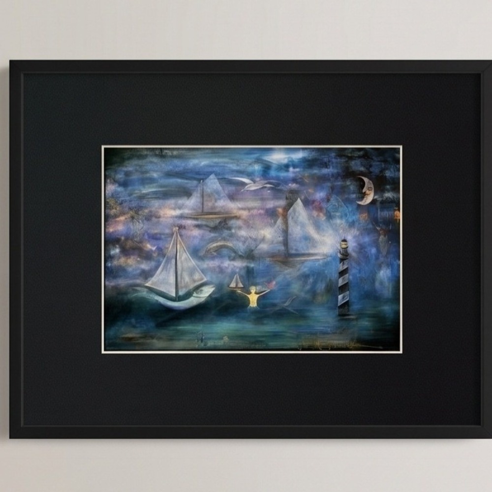 Y2K Robert Shields Creations Mermaid Love Nautical Mime Lithograph Art Print 5x8